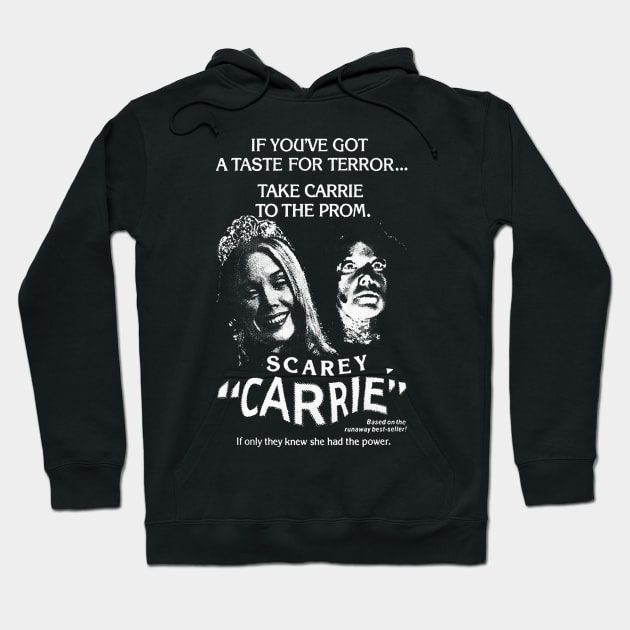 Black hoodie featuring retro horror movie poster design with white text and graphics, perfect for casual wear or fans.