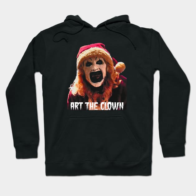 Black hoodie with clown graphic and "Art the Clown" text, featuring red and white accents. Perfect for casual wear.