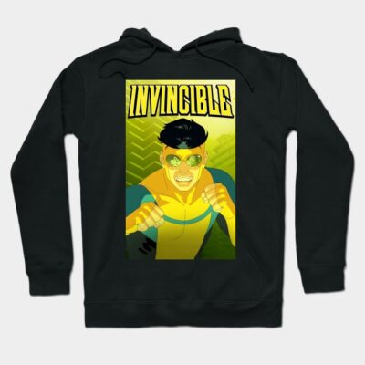 Black hoodie featuring bold comic-style graphic, perfect for casual wear. Comfortable and stylish for everyday use.