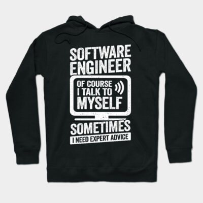 Black hoodie with "Software Engineer" phrase in white text, casual style, perfect for tech enthusiasts and programmers.