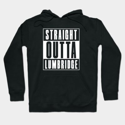 Black hoodie with "Straight Outta Lumbridge" text, casual style, cotton material, ideal for everyday wear.