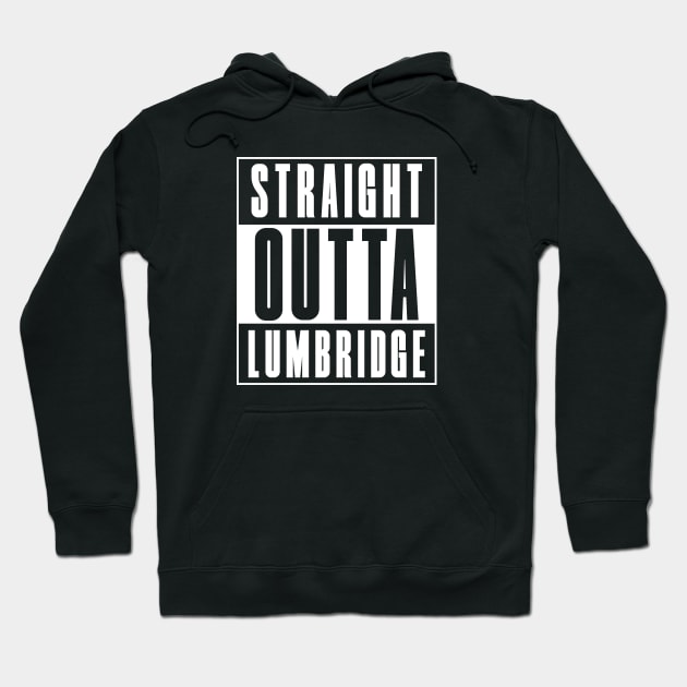 Black hoodie with "Straight Outta Lumbridge" text, casual style, cotton material, ideal for everyday wear.