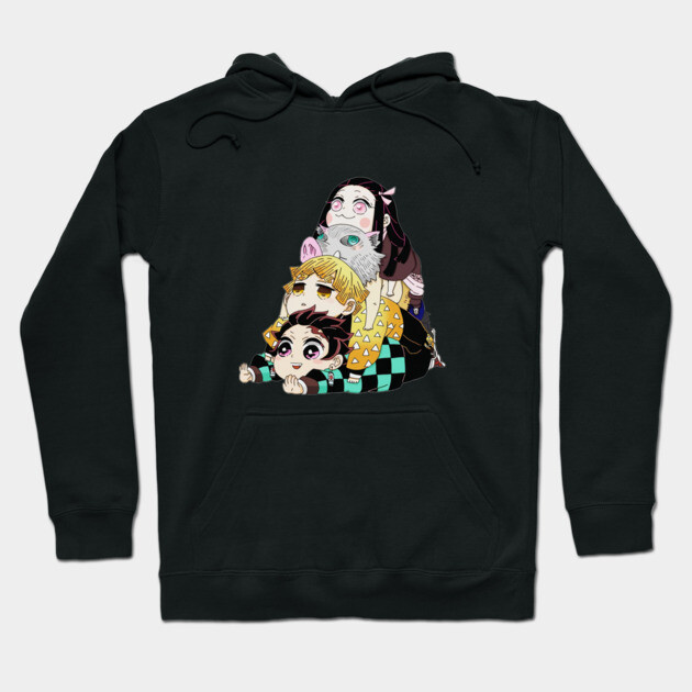 Black anime graphic hoodie featuring colorful cartoon characters, perfect for casual wear and fans of animated series.