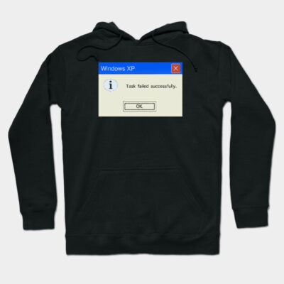 Black hoodie with retro Windows XP error message design, casual style, cotton material, unisex.