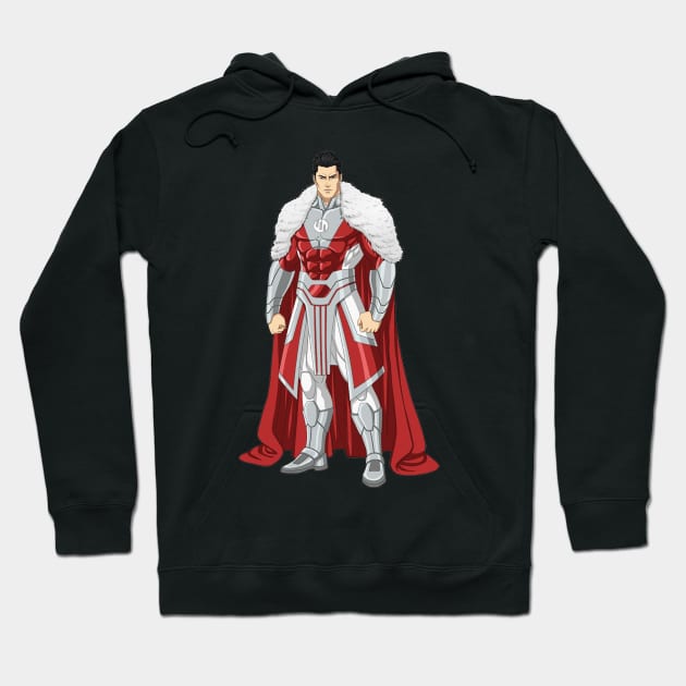 Black hoodie with superhero graphic, featuring red and gray costume, ideal for casual wear and comic enthusiasts.