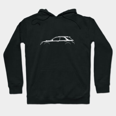 Black hoodie with white car outline, casual unisex design, cotton blend, perfect for everyday wear and comfort.