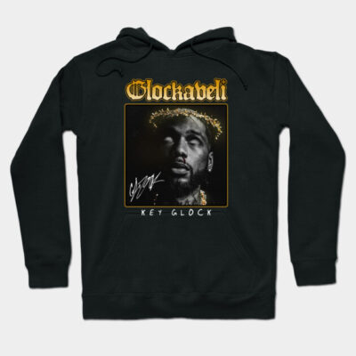 Black hoodie with graphic print and text design, featuring adjustable drawstrings, ideal for casual wear.