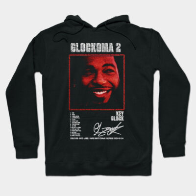 Black hoodie with "Glockoma 2" graphic print, featuring bold red and white text, casual streetwear style.