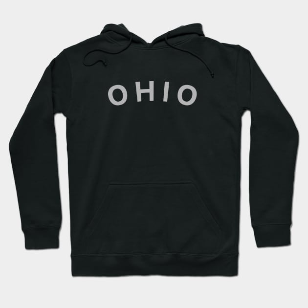 Black Ohio hoodie with front pocket, drawstrings, and bold white lettering. Perfect for casual wear and warmth.