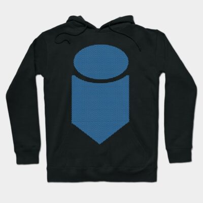 Black hoodie with blue geometric design, casual style, made from cotton. Perfect for everyday wear and comfort.