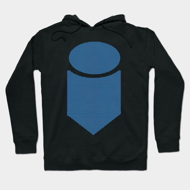 Black hoodie with blue geometric design, casual style, made from cotton. Perfect for everyday wear and comfort.