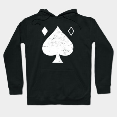 Black hoodie with white spade and diamond design, casual wear, cotton material, perfect for everyday comfort.