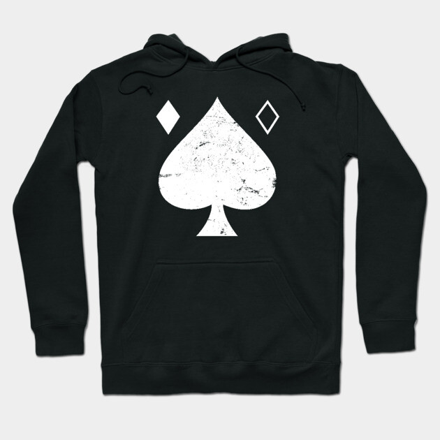 Black hoodie with white spade and diamond design, casual wear, cotton material, perfect for everyday comfort.