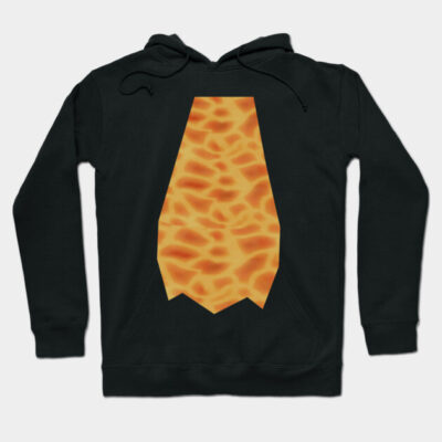 Black hoodie with a vibrant orange abstract pattern, casual style, ideal for everyday wear, made from soft cotton blend.