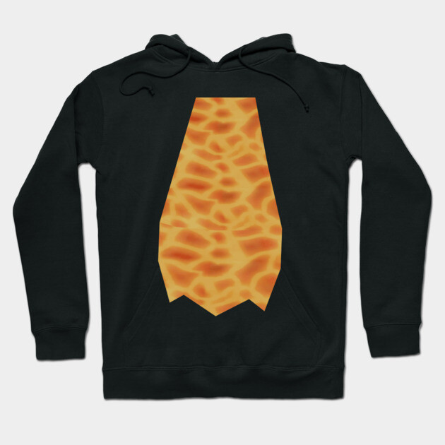 Black hoodie with a vibrant orange abstract pattern, casual style, ideal for everyday wear, made from soft cotton blend.