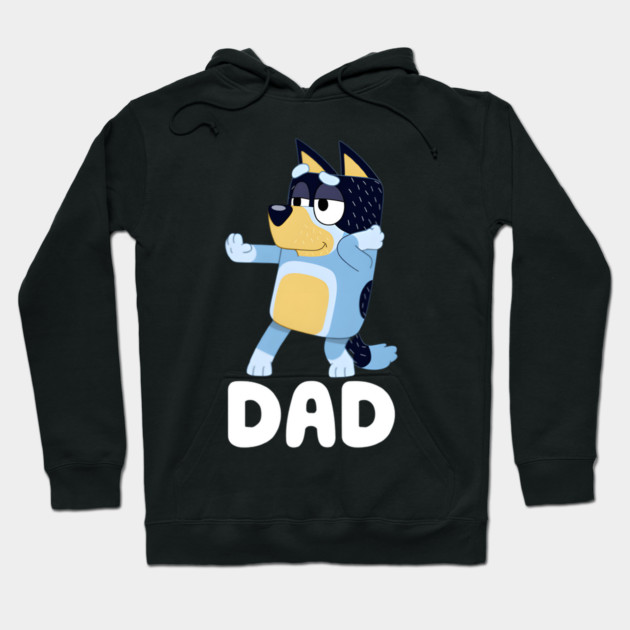 Black hoodie with playful cartoon dog design and "DAD" text, perfect for casual wear and gifting.