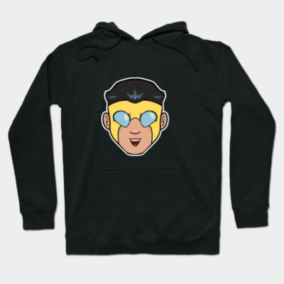 Black hoodie with cartoon face design, featuring vibrant colors, casual style, perfect for everyday wear, cotton material.