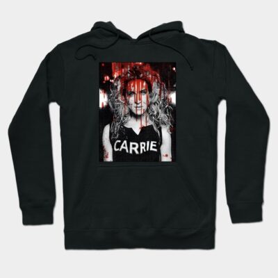 Black "Carrie" hoodie with graphic print, unisex, cotton blend, casual style, perfect for cool weather wear.