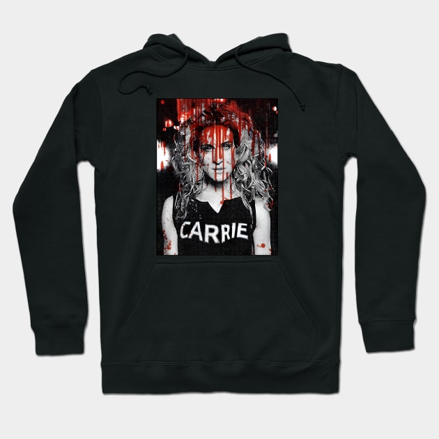 Black "Carrie" hoodie with graphic print, unisex, cotton blend, casual style, perfect for cool weather wear.