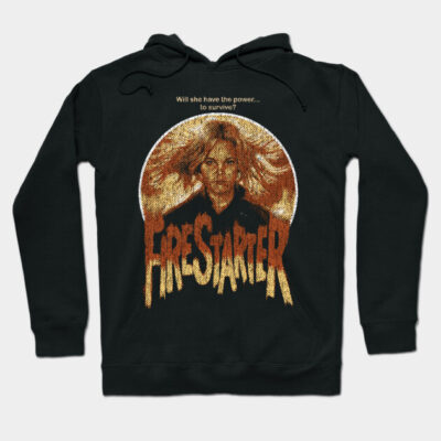 Black "Firestarter" hoodie with graphic design, featuring fiery text and illustration. Cozy cotton blend for casual wear.
