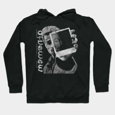 Black hoodie with vintage polaroid graphic design, featuring bold text. Cozy and stylish for casual wear.
