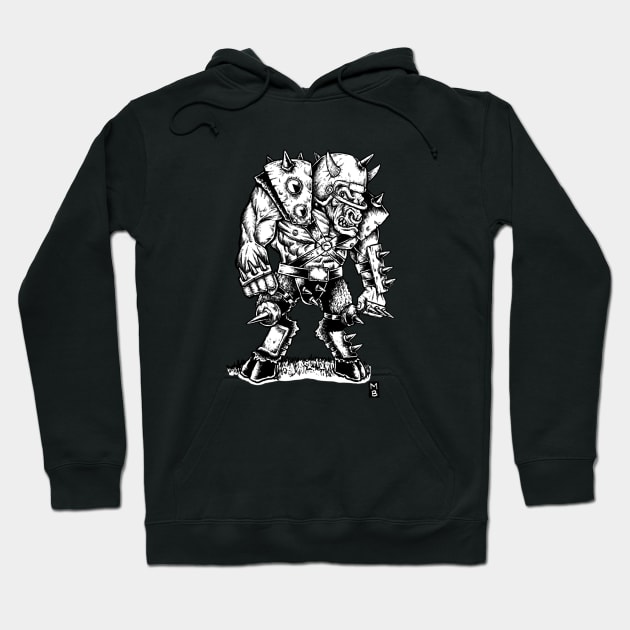 Black hoodie with a white graphic featuring a punk robot design, perfect for casual wear or street style.