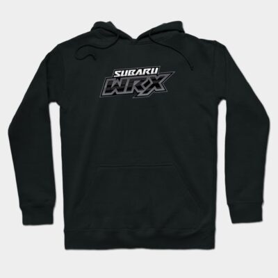 Black Subaru WRX hoodie, comfortable cotton blend, pullover style with front pocket, ideal for casual wear.