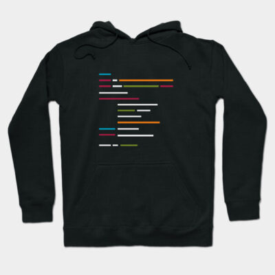 Black hoodie with colorful graphic lines, casual style, soft fabric, perfect for everyday wear.