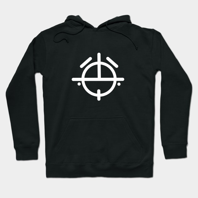 Black hoodie with white geometric design, casual style, cotton material, ideal for everyday wear and comfort.