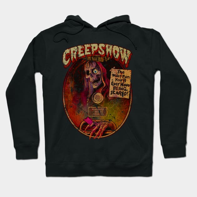 Black graphic hoodie featuring a vibrant horror-themed design, perfect for casual wear or Halloween events.
