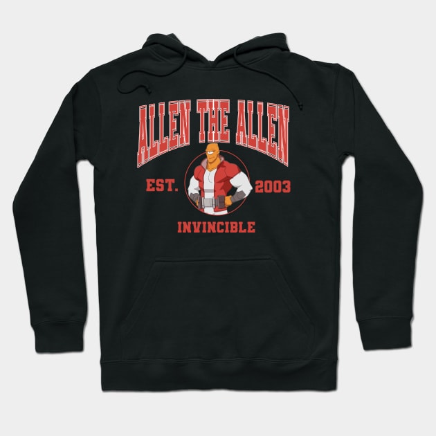 Black hoodie with bold red graphic text and character design, casual wear, cotton material, perfect for everyday use.