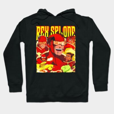 Black hoodie featuring vibrant comic-style graphic design, ideal for casual wear. Comfortable material for everyday use.