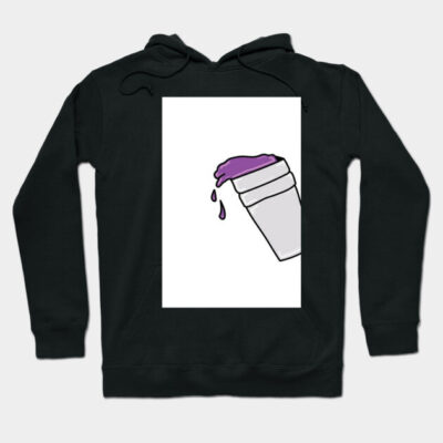Black hoodie with graphic of a cup and purple liquid, casual style, cotton material, perfect for everyday wear.