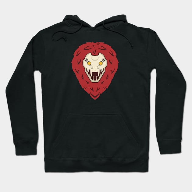 Black hoodie with red and white lion face graphic, cozy cotton material, ideal for casual wear and comfort.