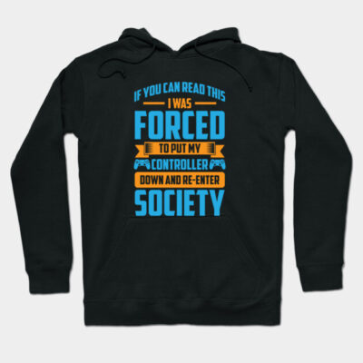 Black gaming hoodie with humorous text design in blue and orange, perfect for casual wear and gamer enthusiasts.