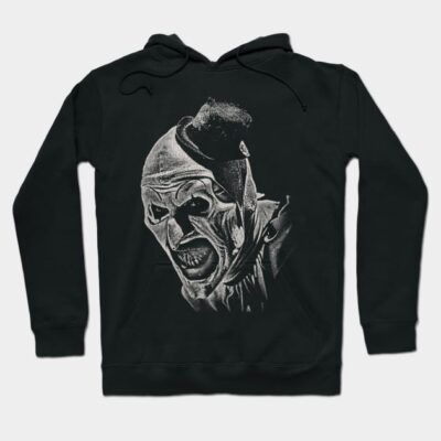 Black graphic hoodie with bold horror-themed design, unisex style, perfect for casual wear and Halloween events.