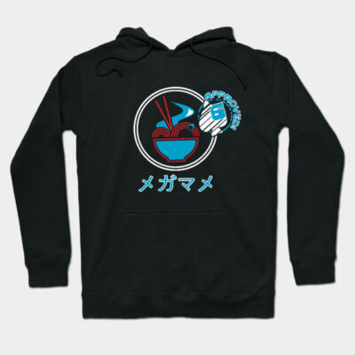 Black hoodie with colorful ramen graphic, Japanese text, and "Approved" design, perfect for casual wear.