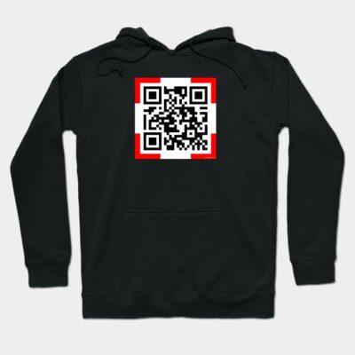 Black hoodie with QR code design on front, casual style, warm material, perfect for everyday wear.
