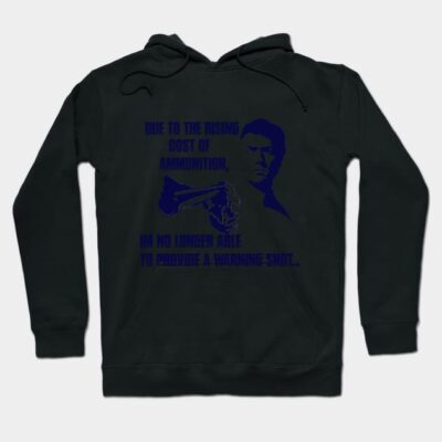 Black hoodie with blue graphic and text, casual style, warm cotton material, perfect for everyday wear.
