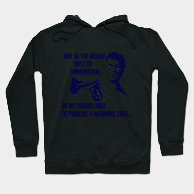 Black hoodie with blue graphic and text, casual style, warm cotton material, perfect for everyday wear.