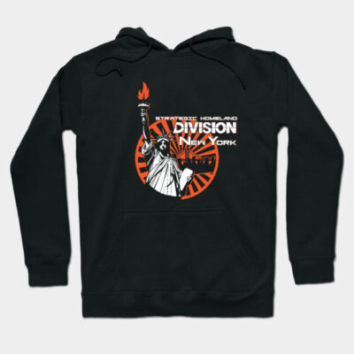Black hoodie with New York-themed graphic, featuring the Statue of Liberty and bold text, ideal for casual wear.
