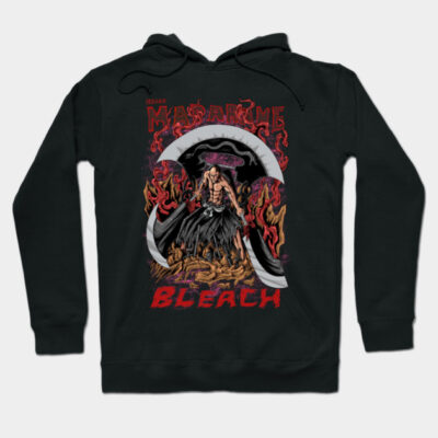 Black anime-inspired hoodie featuring bold graphic design with vibrant red and white details, perfect for casual wear.