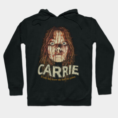 Black horror-themed hoodie featuring graphic design and bold text, perfect for casual wear and fans of spooky styles.