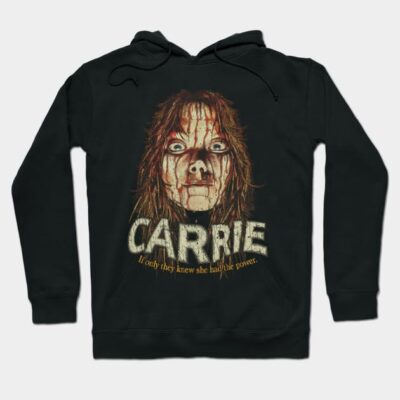 Black horror-themed hoodie featuring a bold graphic design and text, perfect for fans of suspenseful movies.