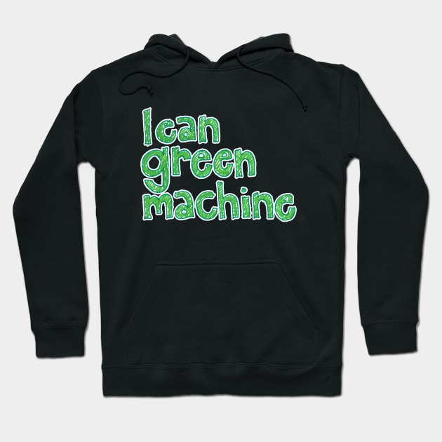 Black hoodie with "lean green machine" text in green, casual style, warm cotton material, perfect for everyday wear.