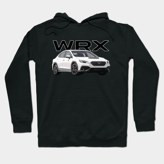 Black hoodie featuring white WRX car graphic, casual style, comfortable cotton blend, perfect for car enthusiasts.