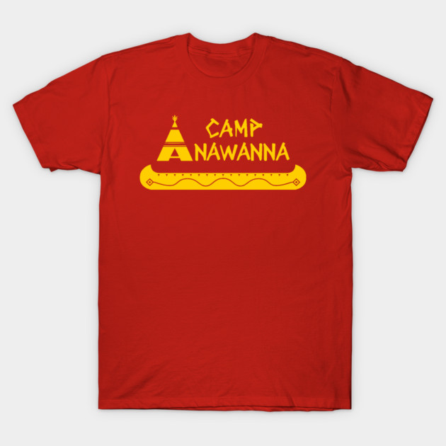 Red Camp Anawanna T-shirt, yellow text and graphic, casual style, 100% cotton, unisex, perfect for outdoor activities.