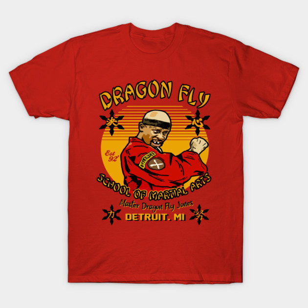 Red Dragon Fly martial arts t-shirt with graphic design, cotton material, casual style, perfect for everyday wear.