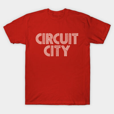 Red "Circuit City" T-shirt, casual style, unisex, 100% cotton, perfect for everyday wear.