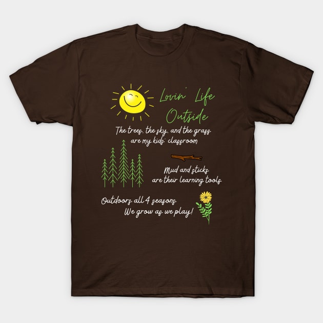 Brown outdoor-themed t-shirt with playful nature graphics, ideal for nature lovers, made of soft cotton fabric.